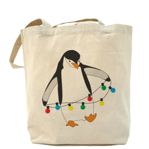 Сумка шоппер Новогодний пингвин