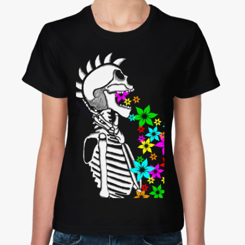 Женская футболка Скелет с цветами