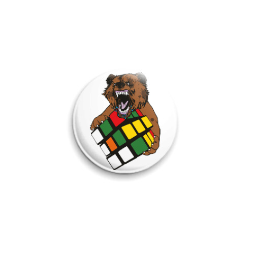 Значок 25мм Медведь и кубик Рубика