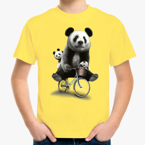 Детская футболка Панды на велосипеде