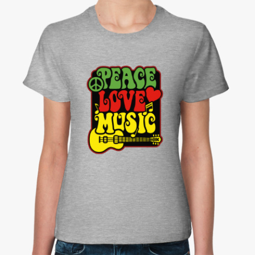 Женская футболка Мир,любовь,музыка!Все что нужно!