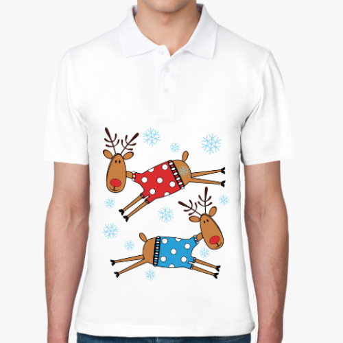 Рубашка поло Новогодние олени в свитерах
