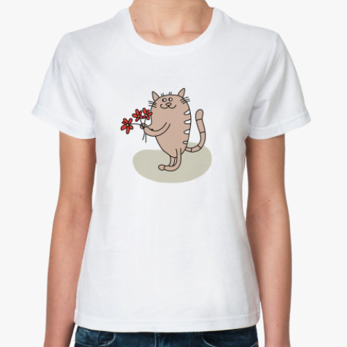 Классическая футболка Кот с цветами
