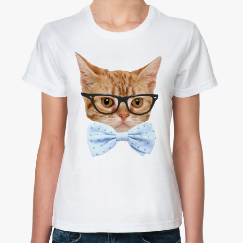 Классическая футболка Кот в очках и бабочке