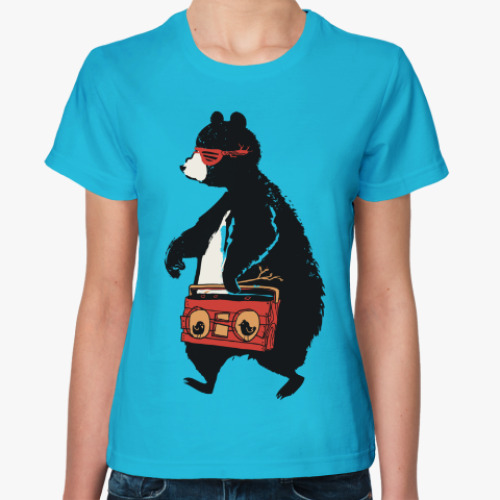 Женская футболка Медведь с магнитофоном