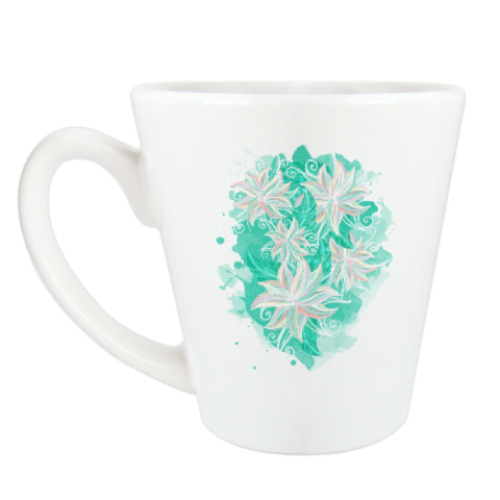 Чашка Латте Бирюзовый цветочный орнамент