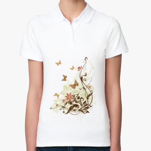 Женская рубашка поло природа,бабочки