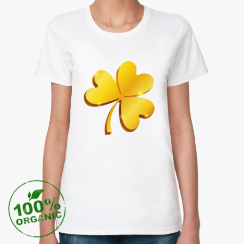 Женская футболка из органик-хлопка Золотой объемный клевер