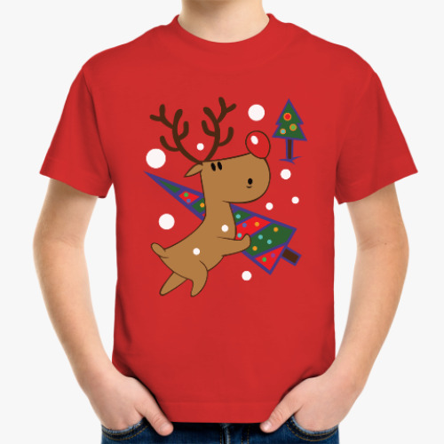 Детская футболка Новогодний олень с ёлкой