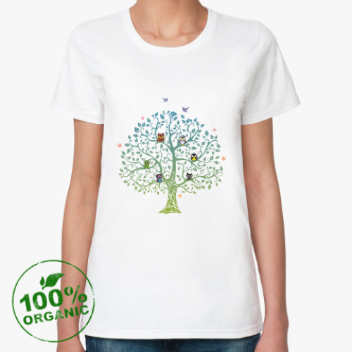 Женская футболка из органик-хлопка 'Совы на дереве'