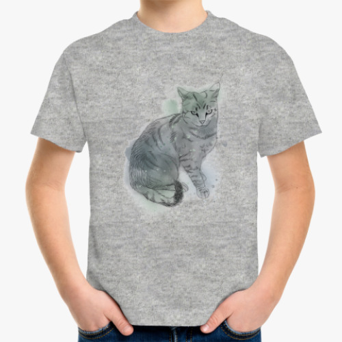 Детская футболка Серый сердитый кот