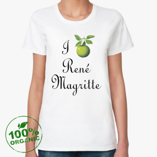 Женская футболка из органик-хлопка Я люблю Рене Магритта (яблоко)
