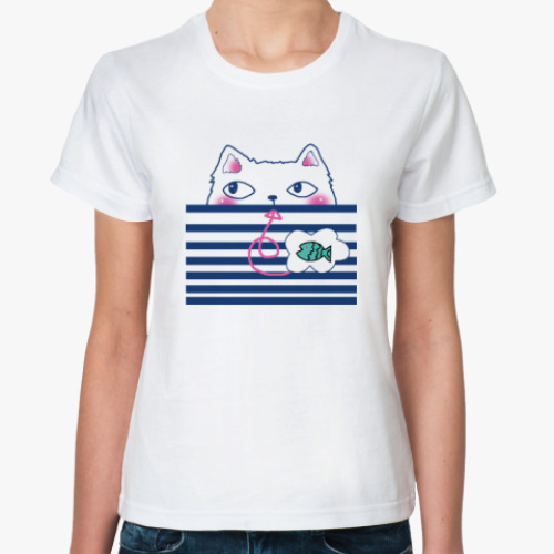Классическая футболка Кот и рыбка