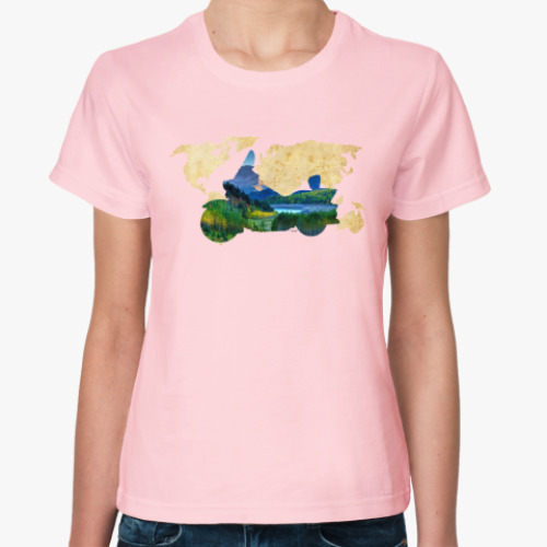 Женская футболка Пейзаж мотоцикла