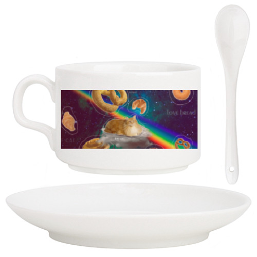 Кофейный набор Космический кот на облаке