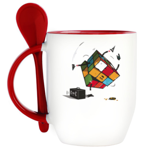 Кружка с ложкой Кубик Рубика и брейкданс