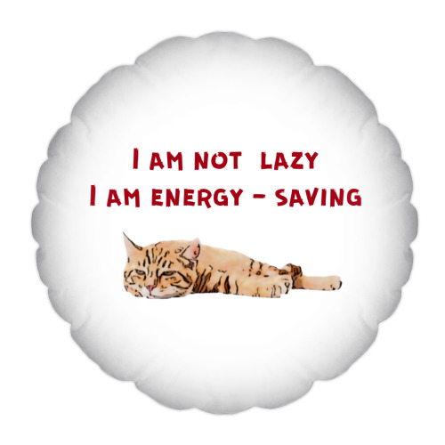 Подушка Я не ленивый, я энергосберегающий. Смешной кот.