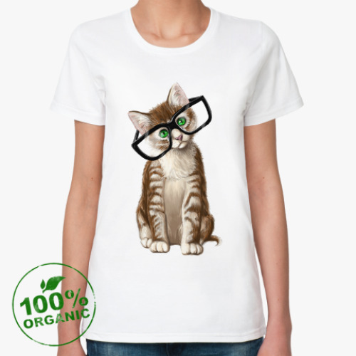 Женская футболка из органик-хлопка Котенок в очках