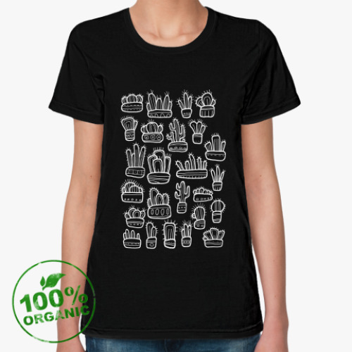 Женская футболка из органик-хлопка Коллекция смешных кактусов в горшочках