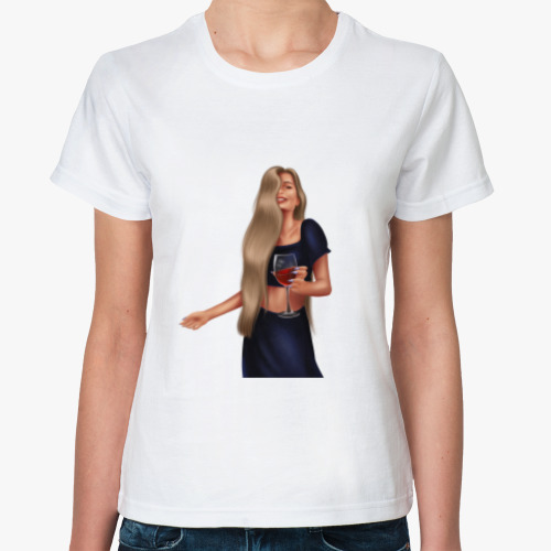 Классическая футболка Арт «девушка с вином»