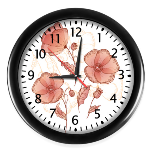 Настенные часы Красные цветы