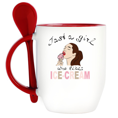 Кружка с ложкой "Just A Girl Who Likes Ice cream"