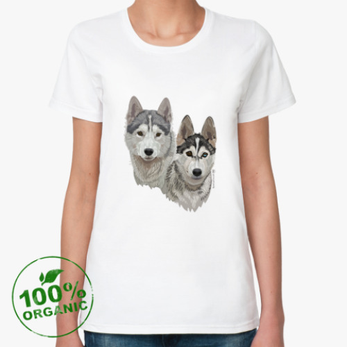 Женская футболка из органик-хлопка Хаски. Собаки.