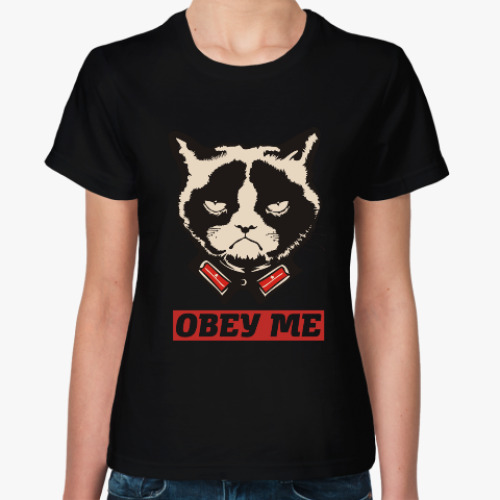 Женская футболка Obey the kitty.