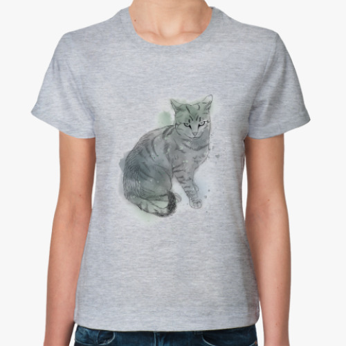 Женская футболка Серый сердитый кот