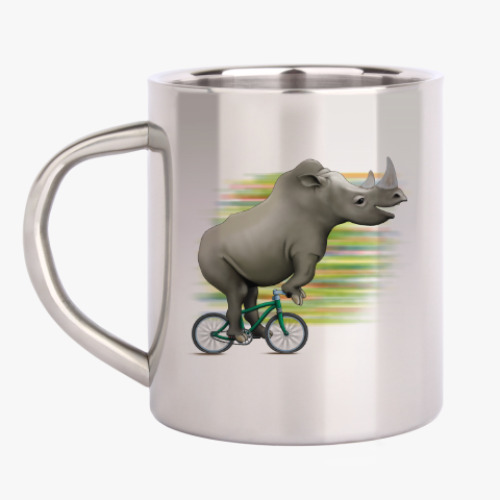 Кружка металлическая Носорог на велосипеде