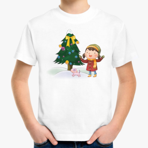 Детская футболка новый год,елка,девочка