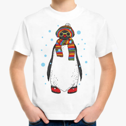 Детская футболка Новогодний пингвин в шапке