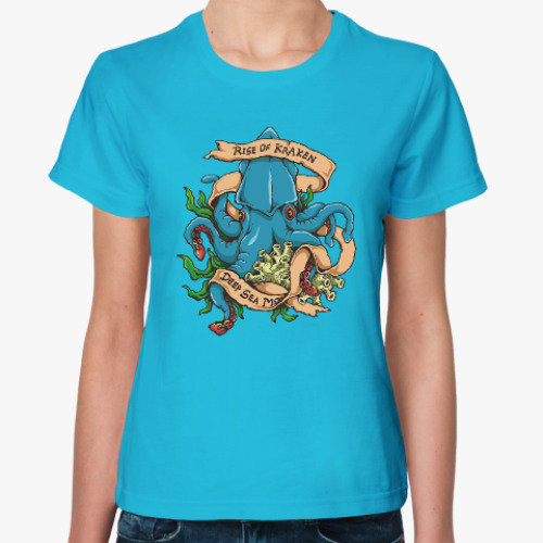 Женская футболка Море. Спрут. Пират. Осьминог.