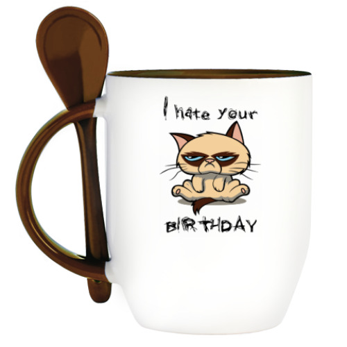 Кружка с ложкой Недовольный кот ( Grumpy cat )