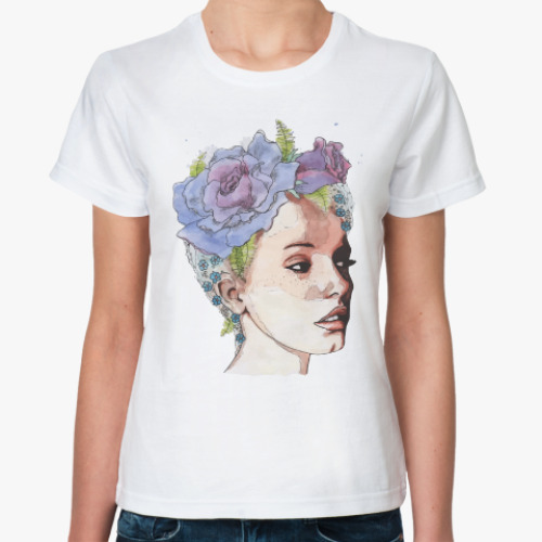 Классическая футболка Девушка с цветами