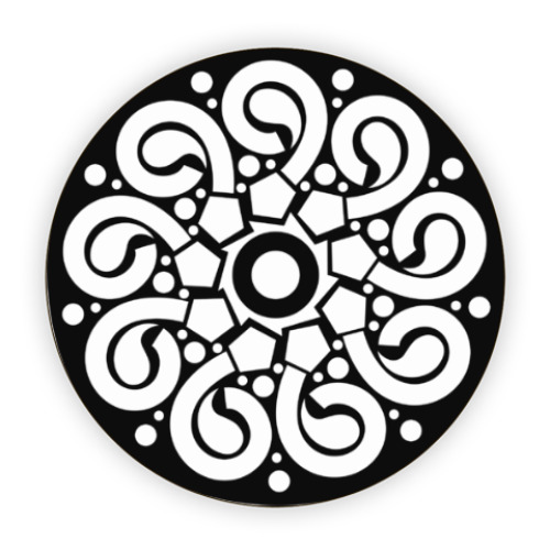 Костер (подставка под кружку) Черно-белая розетка с геометрическим орнаментом