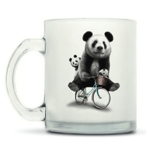 Кружка матовая Панды на велосипеде