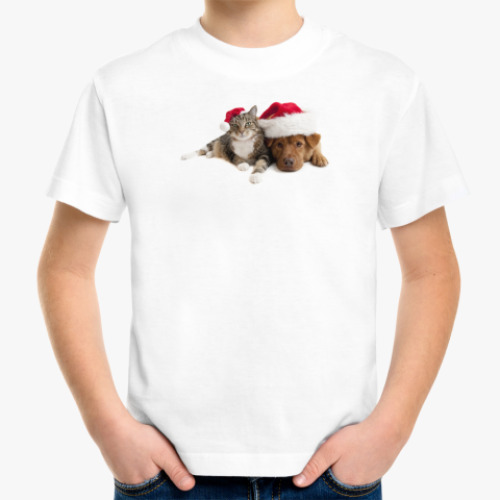 Детская футболка Новогоднии кот и пёс