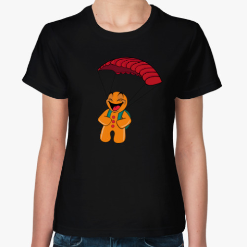 Женская футболка Пряничный человечек прыжок с парашютом