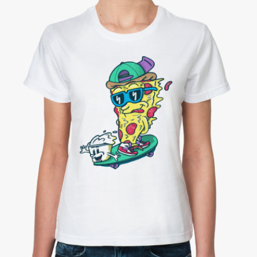 Классическая футболка Пицца на скейте