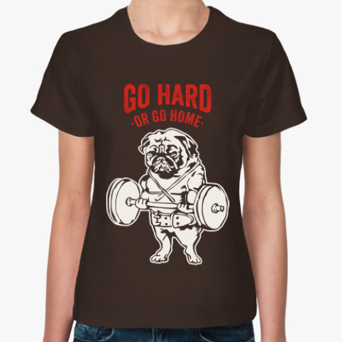 Женская футболка Мопс собака культурист качок