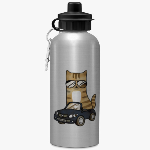 Спортивная бутылка/фляжка Крутой кот за рулём автомобиля