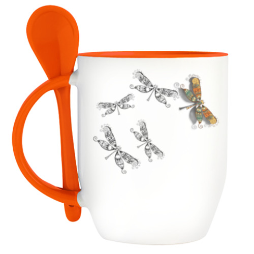 Кружка с ложкой Стрекоза, Dragonfly