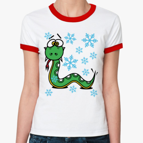 Женская футболка Ringer-T Новогодняя змея