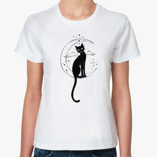 Классическая футболка Кот и месяц