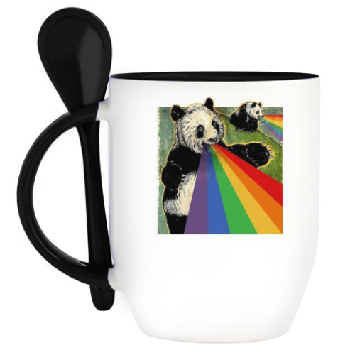 Кружка с ложкой Панда радуга