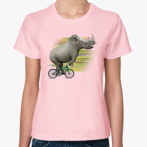 Женская футболка Носорог на велосипеде