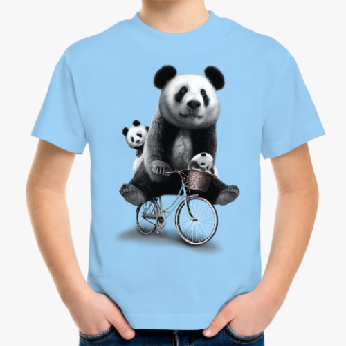 Детская футболка Панды на велосипеде