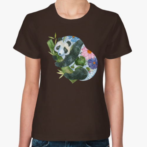 Женская футболка Панда на бамбуке