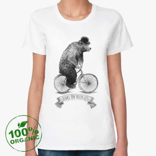 Женская футболка из органик-хлопка Медведь на велосипеде